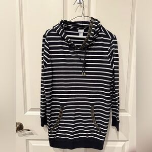 Chico's Zenergy Black and White Striped hoodie, size Chicos 1/8-10.